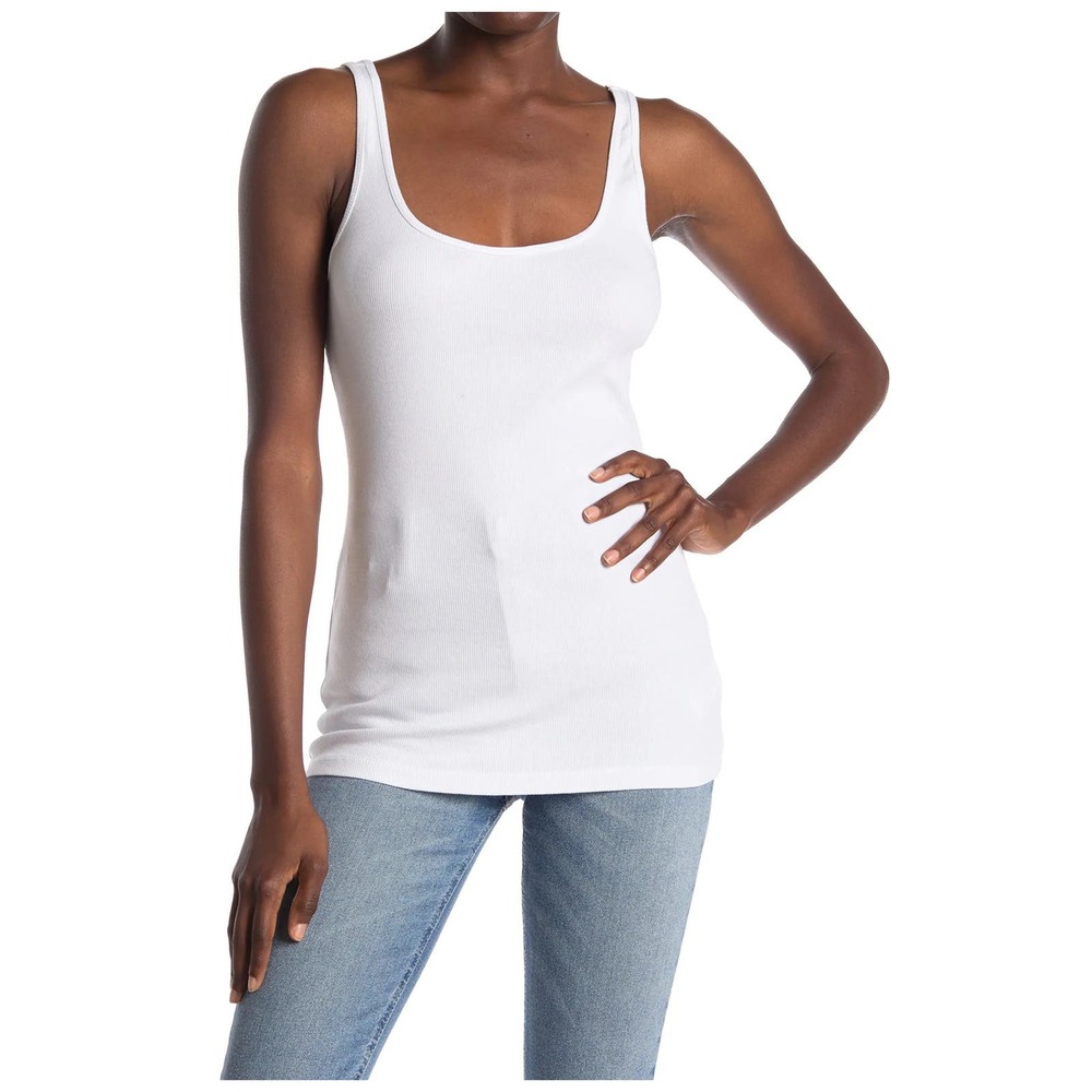 James Perse Women's Daily Ribbed Knit Scoop Neck Tank Top Tee T-Shirt in White